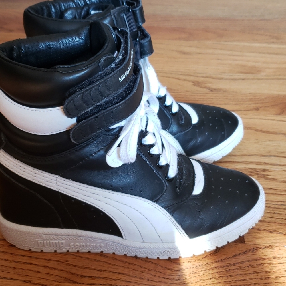 Puma Black and White High-Top Wedge Sneakers - Picture 3 of 7